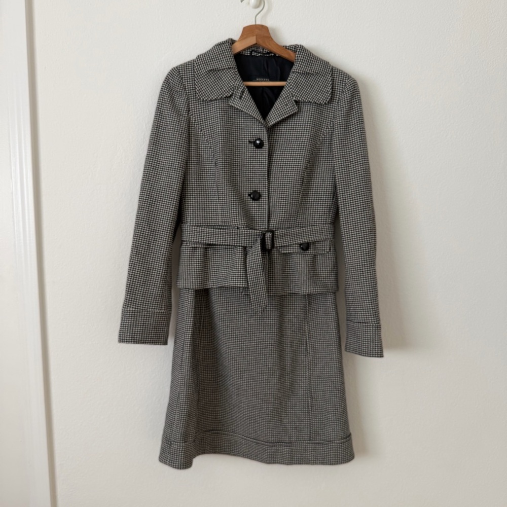 MaxMara Weekend Clueless Wool Blazer Jacket Skirt Set Size 8 Houndstooth Belted